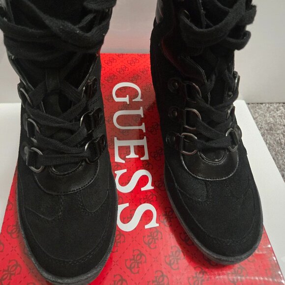 Guess Suede Black Wedge Boots Size 8.5 - Picture 2 of 4